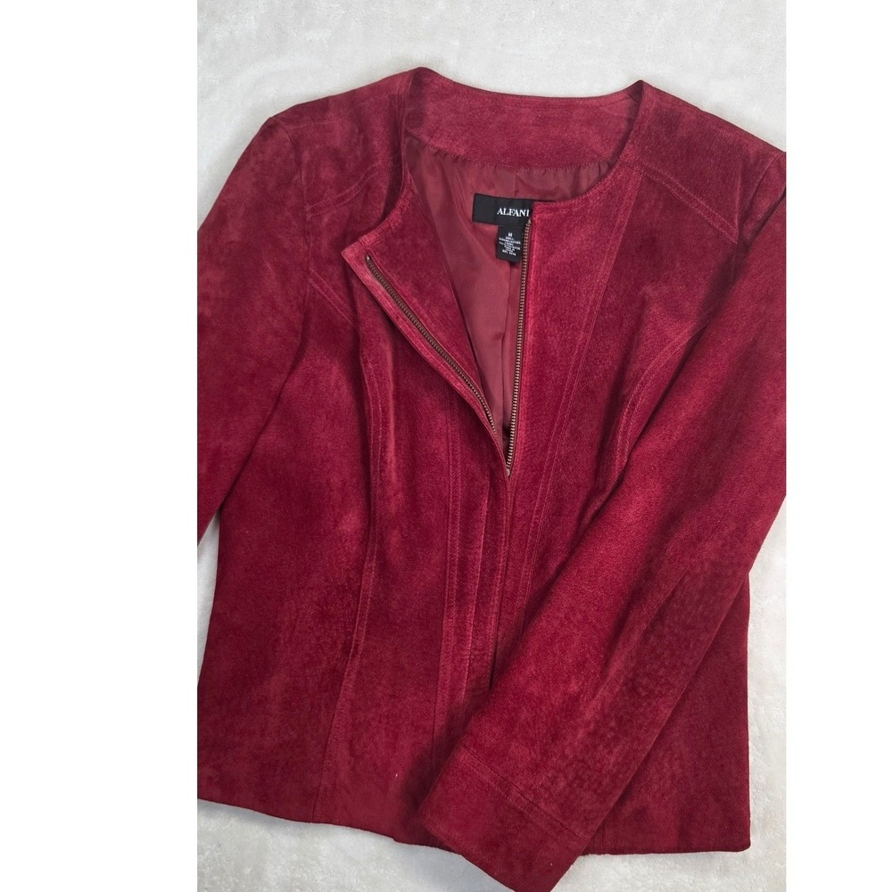 Alfani Leather Jacket Women Med Burgandy Zip Moto Minimalist Dark Academia Suede